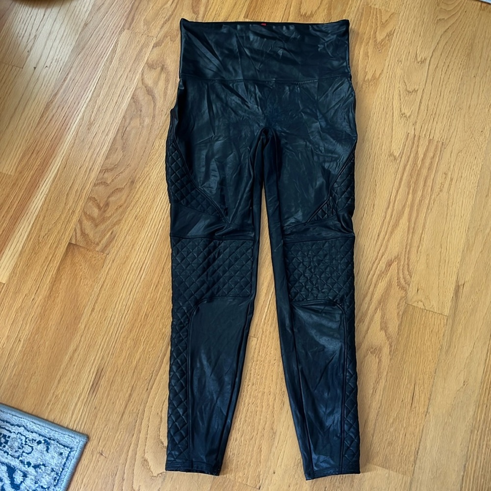 SPANX Black Faux Leather Quilted Leggings